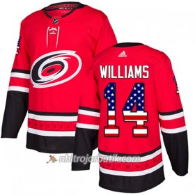 Män Ishockey Carolina Hurricanes Tröja Justin Williams 14 Adidas 2017-2018 Röd USA Flag Fashion Authentic
